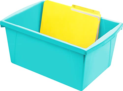 Image of Storex 5.5 Gallon Storage Bin - Plastic Classroom Organizer for Books and Supplies, Teal, 6-Pack (61478F06C)
