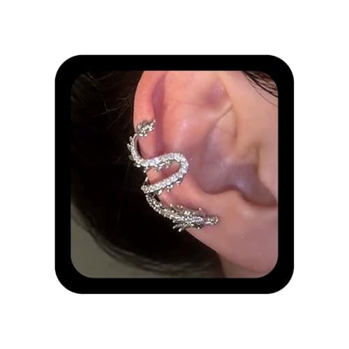 Aneneiceera Vintage Crystal Dragon Ear Cuff Earrings Silver Rhinestone Dragon
