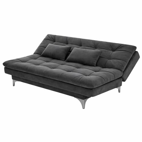 Image of FURNY Eagel 3 Seater Fabric Sofa Cum Bed with 2 Cushions (Dark Grey) Premium Velvet Fabric | Durable with Comfort | Perfect for Living Room, Bedrooms, Offices