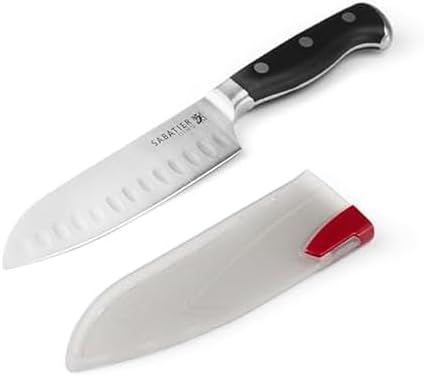 Sabatier Forged Triple-Rivet Santoku Knife with Self-Sharpening Blade Cover, High-Carbon Stainless Steel, 5-inch Razor-Sharp Kitchen Knife for Cutting Fruit and Vegetables