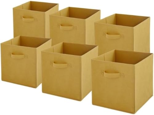Box and beyond - Lot de 6 Paniers de Rangement - 31 x 31 x 31 cm - Tissu Jaune - Pliables - Avec Poignées - Rangement, Déco - Chambre, Salon, Bureau - Style...