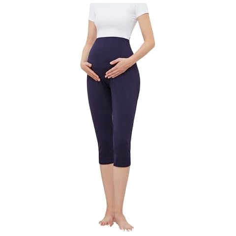 WHIMFINITY Maternity Shorts for Women Over The Belly Maternity Capri Pants Pregnancy Soft Yoga Joggers Lounge Pants (L, Navy) Cover