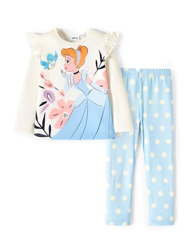 Image of Disney Girls Outfits Long Sleeve Lightweight Shirt +Leggings Clothing Sets | Officially Licensed丨Toddler Girl Fall Clothes丨Cute Character Print丨Soft Stretch Fabric丨Ruffle Detail丨Lightweight Wear