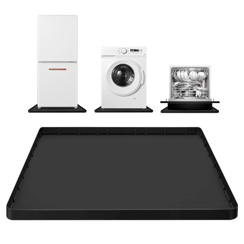 Large Thickened Washing Machine Mat 30" x 28" Silicone Under Washer and Dryer Drain Pan Drip Tray Floor Protector Non-Slip Flexible Soft Mat Waterproof Raised Edge 0.98'' Black by AILOOCEDI - Used condition - US$26.81