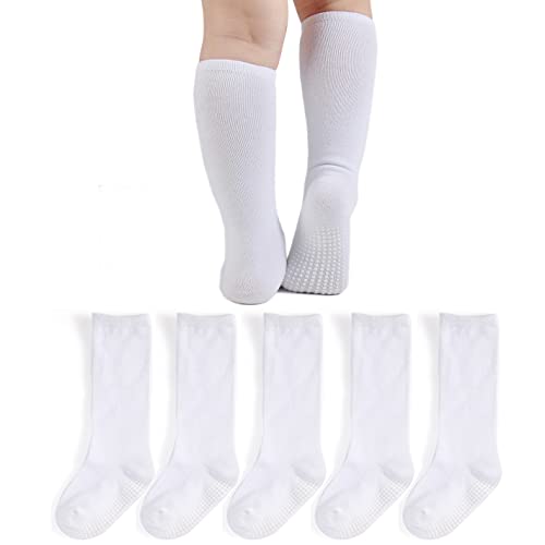Lista de Calcetines hasta la rodilla para Niño los 5 mejores. 47 EPEIUS Calcetines altos hasta la rodilla con agarre antideslizante Toddller Athletic Stripe Team Tube Calcetines para niños y niñas, paquete de 5, White 5 Pairs, 1-3 Años