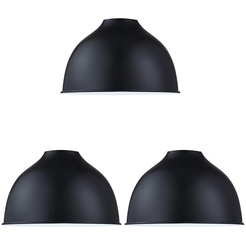 Image of Industrial 8.3 inch Metal Drum Replacement Shades,1.6 inch Fitter Opening for Threaded Medium Base Socket,H5.1*D8.3 Black Finish 3 Pack