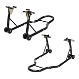 CROSSEWIN Universal Motorcycle Front and Rear Combo Wheel Lift Paddock Stand with 4 Caster Wheels and U & L Type Adapters 882Lbs Capacity Black