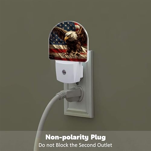 Image of American Flag with Eagle Night Light Plug into Wall,Retro The USA Flag Patriotic Dusk to Dawn Night Light Plug in,0.5w Energy Saving Sleep Friendly NightLight for Kids Boys Girls Home Decor