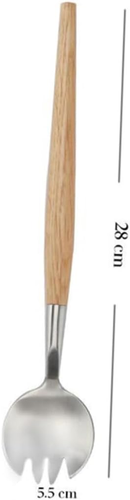 Wooden-handled Salad Fork Utensils Forks Silverware Stainless Wedding Dish Salad Lunch Serving Party Steel Dinnerware Multifunctional Tableware Brown Wooden