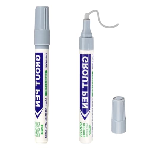 2Pcs Grout Pen Grey Tile Paint for Tiles Bathroom Designed for Restoring Tile Grout in Wall Floor Bathrooms Kitchens Grey Reviver Pens for Kitchen Floor Tile Shower Wall Lines