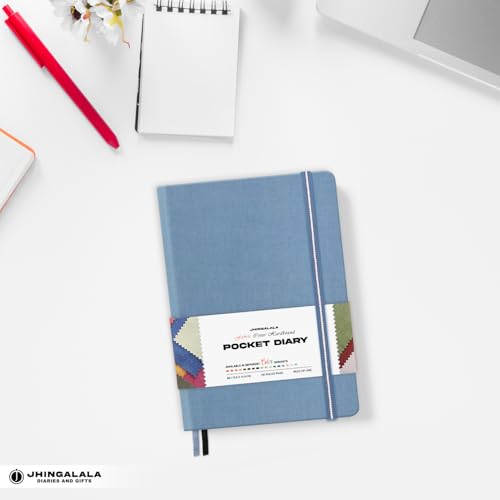 Image of Jhingalala Diaries - Fabric Cover Hardbound Pocket Journal Notebook I Fabric Series Journal Diary For Girls and Women I Pocket Diary With Elastic Closure I Size A6 I 192 Ruled Pages (Fade Blue)