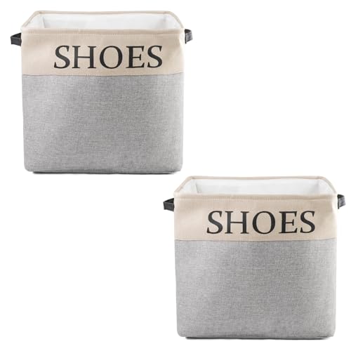 2 Pack Storage Basket for Shoe Organizer, Flodable Space-Saving Storage Bin Decorative Basket Shoe Storage Bin Organizer for Hallway Entryway Home Decor Living Room
