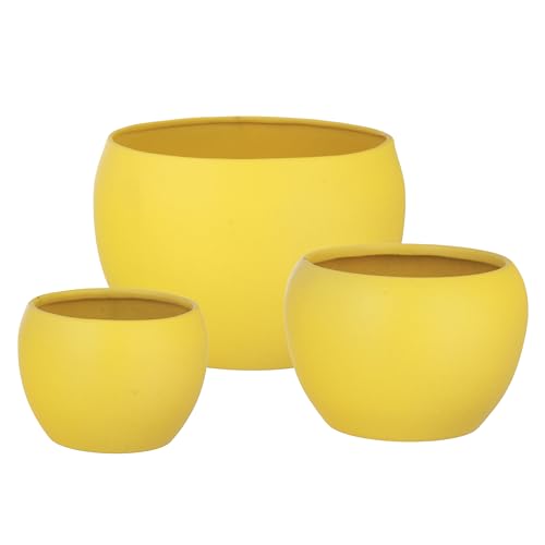 Image of Elegant Yellow Matte Finished Tabletop Planters Pots for Plants Flowers, Living Room Drawing Room Balcony Office Decoration Ideas for Plants Set of 3 (Plants not Included)