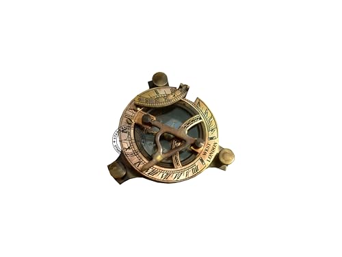 Brújula antigua redonda de bronce con reloj de sol de 2.5 pulgadas, ideal para regalo con caja de madera miniatura 6