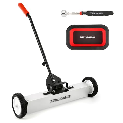 Image of TOOLEAGUE 24 inch Rolling Magnetic Sweeper with Wheels,Telescoping Adjustable Handle,50LBS Capacity Magnet Roller,Magnetic Foldable Tray, 25LBS Pickup Pen,3Pcs Magnet Sweeper Set