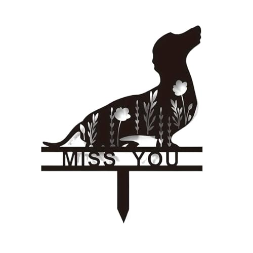 ISEEKLIKE 1 x Dackel-Gedenkpfahlschild, Haustier-Grabmarkierungsschild, Metallschild mit Pfahl, Haustier-Verlustgeschenk, Trauerschild
