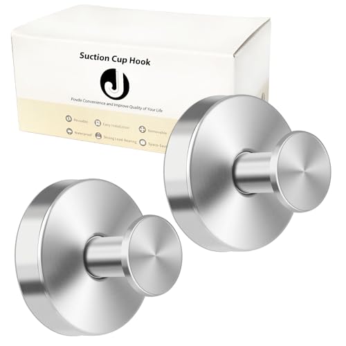 Suction Cup Hooks for Wreaths Holder Hanger on Glass Window Door, Heavy Duty Shower Towel Hook for Bathroom Stainless Steel, No Drill on Smooth Wall Glass Mirror Tile in Bedroom Kitchen (2, Silver)