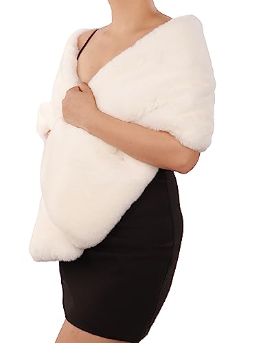 Octwine Fashion Cross Faux Fur Shawls Bridal Fur Wraps Bridemaids Fur Scarf Winter Warm Fur Shawls for Women and Girls2