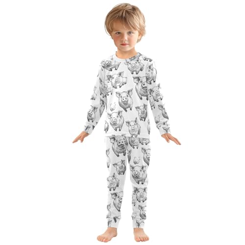 Pajama Sets Long Sleeve Black and White Pig Pattern Print Soft Comfy Sleepwear 2 Piece PJS 3-8T2