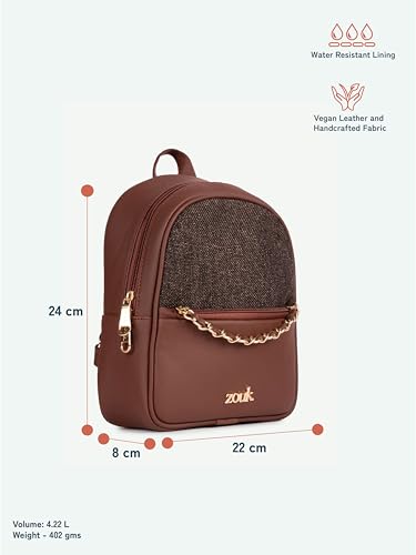 Image of ZOUK Mayra Mini Daypack | Stylish Vegan Leather Backpack for Women with Water-Resistant Lining | Handcrafted Small Day Bag with Gold Zip & Adjustable Straps |