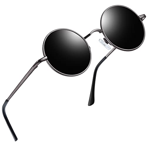 Joopin Óculos de Sol Redondos para Homem e Mulher Polarizados Estilo Steampunk Retro Vintage Círculo Marco de Metal Proteção UV400, Tamanho único
