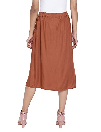 Image of oxolloxo Women Regular Fit Cotton Pencil Solid Casual Coral Skirt