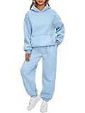 AUTOMET Women 2 Piece Outfits 2026 Plus Size Fall Fashion Airport Travel Pants Lounge Set Leisure Vacation Winter Clothes Sweatsuits LightBlue M