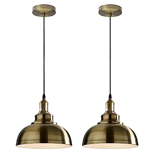 DC VOLTAGE Vintage Retro Style Green Brass 29W x 23H Ceiling Metal Pendant Lamp Shade Fixtures Industrial Bulb Guard with Free Reducer Plate Easy Fitting for Bedroom Kitchen Restaurants