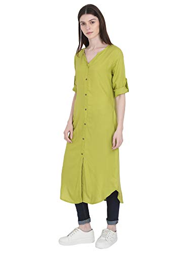 Image of Women's Rayon Solid Long-Length Kurti
