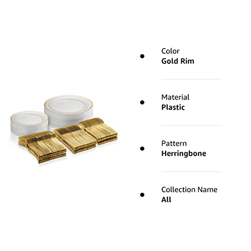 125 Piece Gold Dinnerware Party Set - 50 Gold Rim Plastic Plates, 25 Dinner 25 Dessert Plates, 75 Gold Silverware, 25 Knives, 25 Forks, 25 Spoons - 25 Guest Disposable Set For Wedding Birthday Parties #TOP5