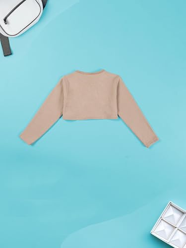 Image of KiddoPanti Girls Fleece Crop Length Shrug | Cotton Poly Fleece Fabric |Sequin Patch on Chest | Front Open Pearl Button Closure | Crop Length, Full Sleeve | Lightweigth & Breathable Girls Shrug