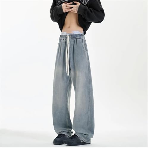 Men's Washed Jeans Pants Unisex Drawstring Denim Pants Male Streetwear Korean Loose Trousers Jeans2