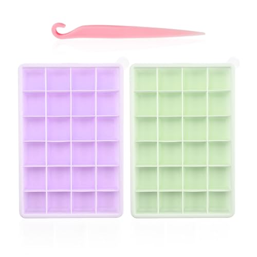 2 morceaux de moule à glaçons, 1 morceau de couteau de démoulage, bac à glaçons avec couvercle, moule à glaçons réutilisable, moule à glaçons en silicone à 24 grilles