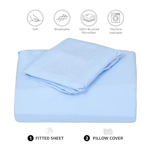 Image of Egyptian Cotton Feel King Size Flat Bedsheet with 2 Pillow Covers | 1000 TC Soft & Breathable | Light Blue Solid Pattern for Bedrooms and Hotels Use (Size: 102 x 108 Inch)