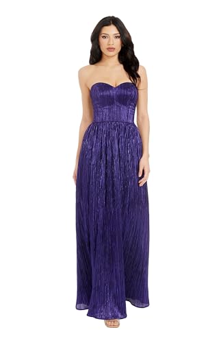 Dress the Population Women's Audrina Metallic, Midi, Fit and Flare, Sweetheart Neck Gown, Deep Plum, Large