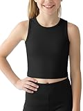 Resinta Girls Tank Tops Kids Athletic Ribbed Knit Casual Sleeveless Crop Tops for Dance Yoga Gym 5-14Y Black