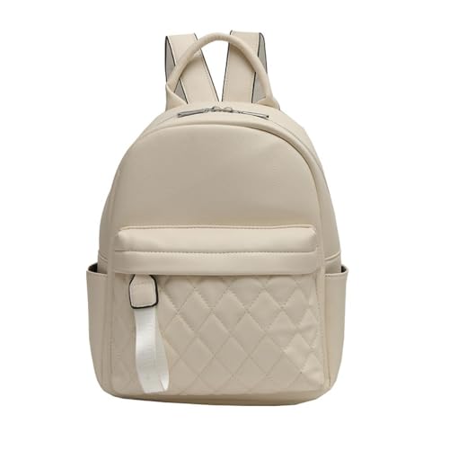 Sac à dos matelassé beige et noir compact pour femme - Rangement optimisé