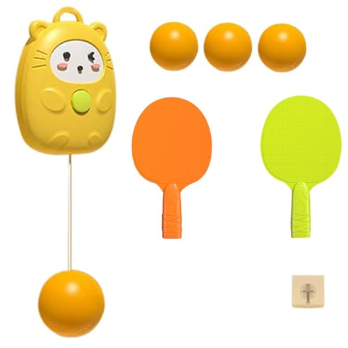 Table Tennis Self-Training,Suspended Table Tennis Trainer Portable Set, Suspended PingPong Trainer Indoor Table Tennis Self-Training Set Parent-Child Interaction Toy Double Sparring Hand-Eye(Yellow)