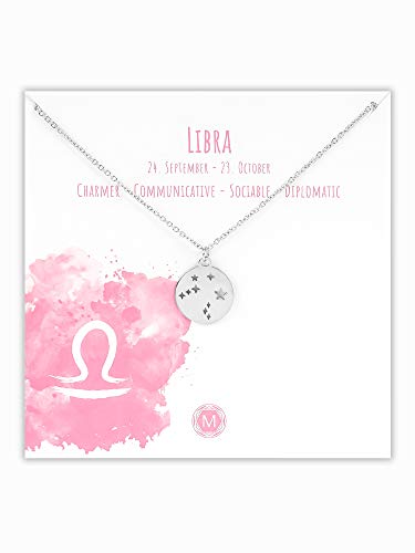 Preisvergleich Produktbild MURANDUM Sternzeichen Halskette / Zodiac Sign Star Constellation Necklace / Damen Kette mit Sternbild Anhänger (Silber, Waage / Libra)
