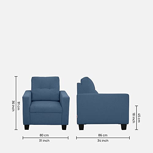 Image of Duroflex Ease - 1 Seater Sofa | Premium Fabric, High Comfort Foam, Durable Wood Frame & Easy Maintenance | 3 Year Warranty | Single Seater Sofa for Living Room - Blue