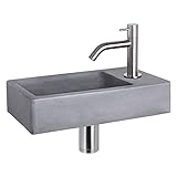 Differnz Force Waschbecken - Waschtisch Dunkelgrau Beton - Gebogene Armatur Matt Chrom - Komplettset - 40 x 22 x 8 cm