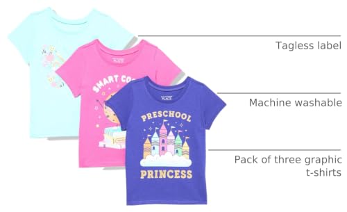 Image of The Children's Place Baby-Girls and Toddler School,Learning Short Sleeve Graphic T-Shirts,3 Pack