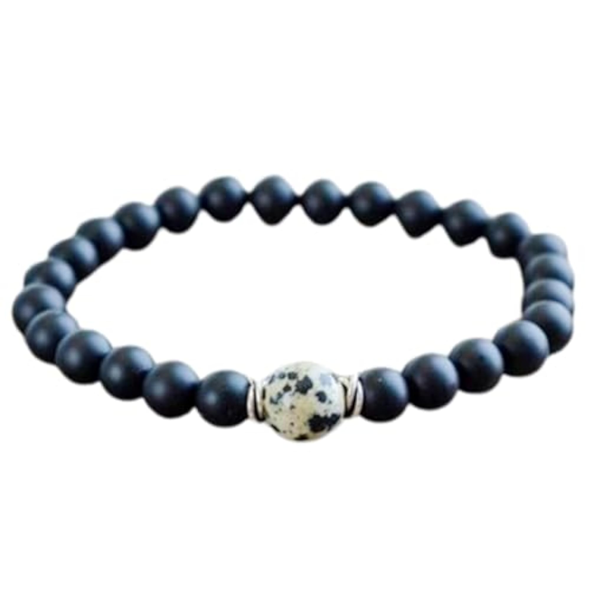 Natural Matte Onyx & Dalmatian Jasper 8mm Stretchable Bracelet, Unisex