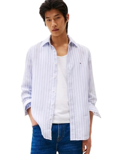 Image of Tommy Hilfiger Men's Long Sleeve Casual Linen Button Down Shirts in Regular Fit