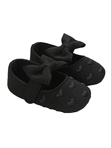 Baby Mädchen SchuhePrinzessin erste Walker Schuhe Anti-Rutsch weiche Sohle Herz drucken Mary Jane Flats niedlichen Bogen Prewalker Schuhe 0-18M (Schwarz, 6-12 Monate) Cover