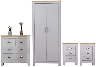 Kingwudo® Grey Bedroom Furniture 4 Piece Set(3 Drawers Bedside Table*2; 2+2 Drawers Chest; 2 Door Wardrobe) Modern Storage Wardrobe and Chest of Drawers Set
