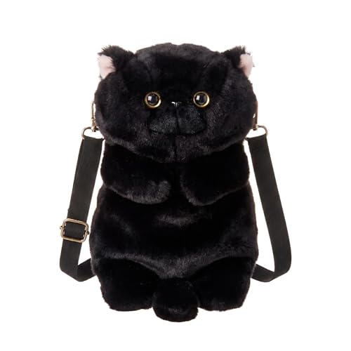 HUIJUFU Black Fluffy Cat Plush Crossbody Bag Cute Fashion Gift for Women