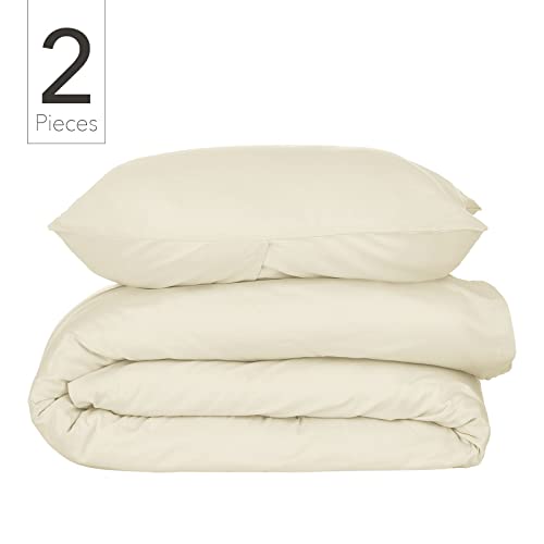 Nate Home By Nate Berkus 300Tc 2-Piece Luxe Cotton Sateen Duvet Cover | Ultra Soft, Cool, Bedding Set From Mdesign - Twin Size - 1 Duvet Cover/1 Pillow Sham, Antique White (Beige) #TOP1