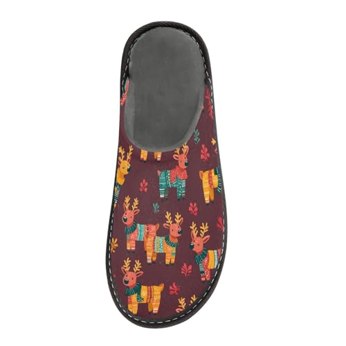 Slippers for Women Deer Sweater Pattern Soft Winter Warm Shoes Indoor Outdoor Non-Slip House Travel Slippers3
