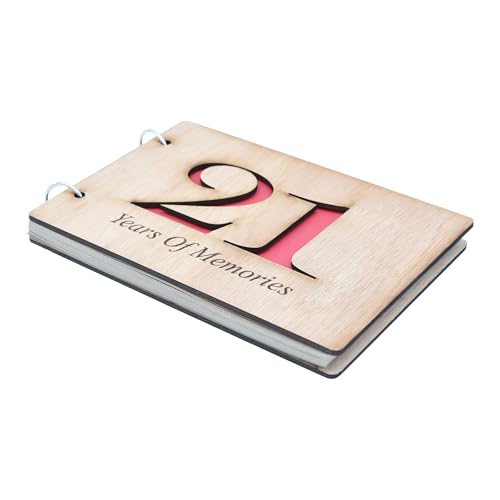 Álbum de recortes para el 21.o aniversario – Álbum de memoria con cubierta de madera – Grabado '21 años de recuerdos' en la parte frontal – Álbum de recuerdos de 25 páginas – Papel reciclado miniatura 2